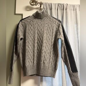 Harlow Evereve Gray Cable Knit Sweater with Black faux leather Accents